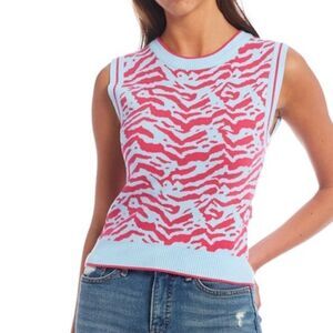 Dillards Circus Ivy Dusk Blue and Pink Zebra Print Knit sweater Vest sz XS